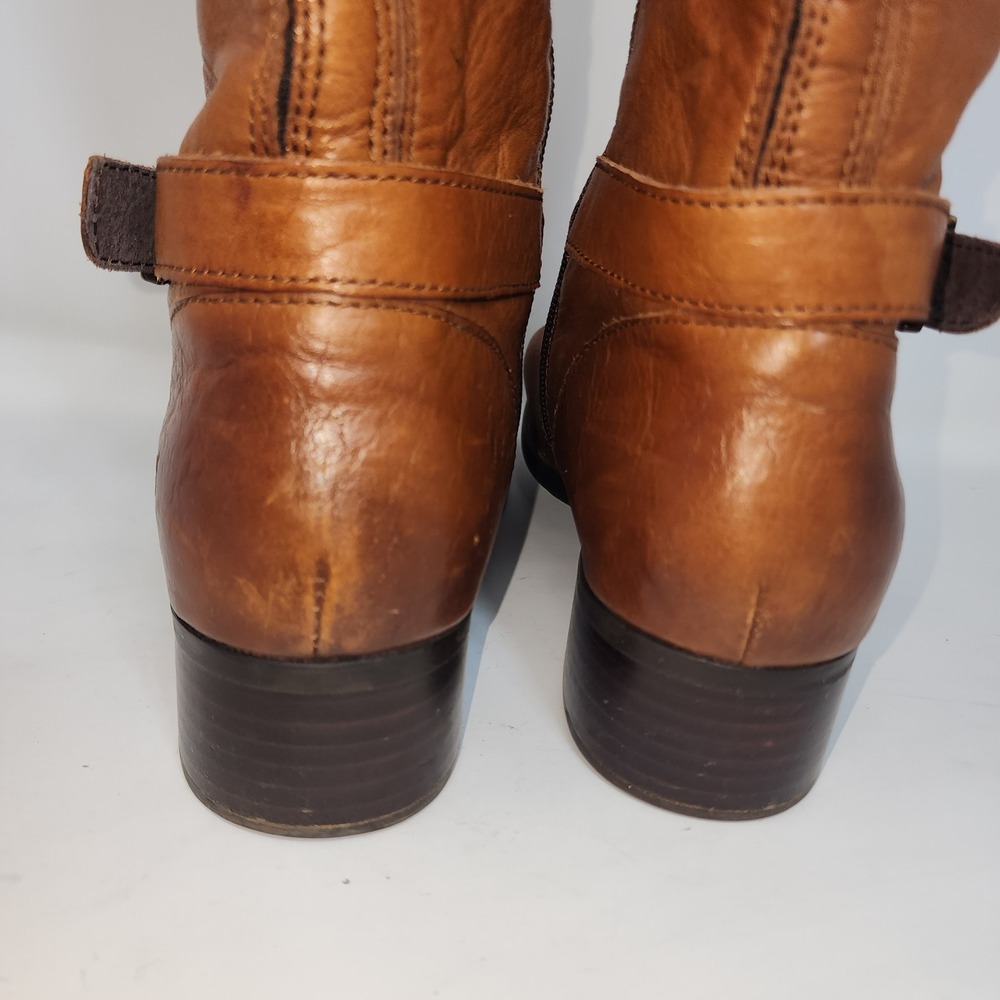 Born Leather Tall Riding Boots 10M Tan Cognac F71106 Zip Up Buckle Ankle - Picture 6 of 13